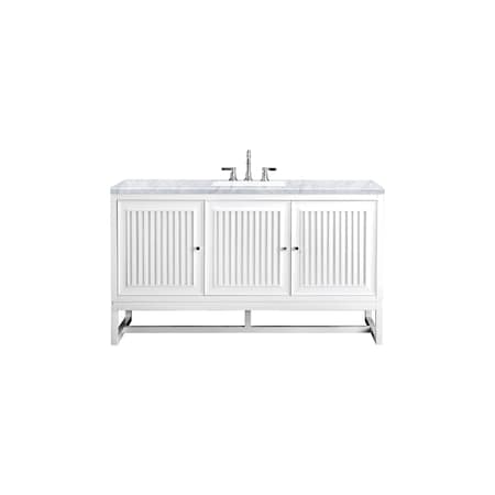 James Martin Vanities Athens 60in Single Vanity, Glossy White w/ 3 CM Carrara White Top E645-V60S-GW-3CAR